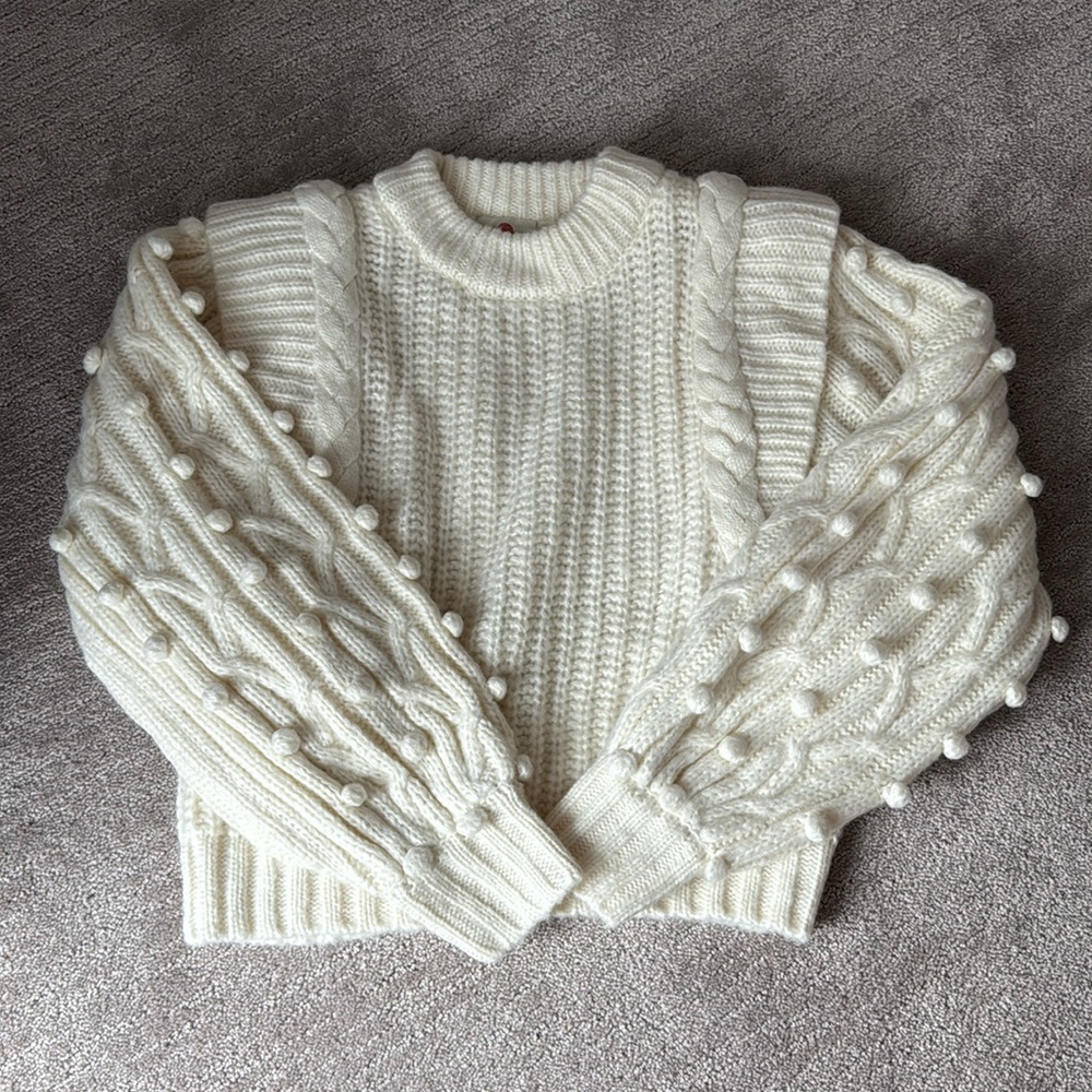 Farm Rio Shaker-Stitch Cropped Sweater